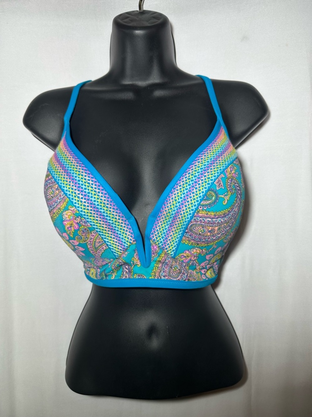 NWOT Shade & Shore. Paisley Plunge Bralette - Blue 36DD / 1XL  Y2K RETRO
